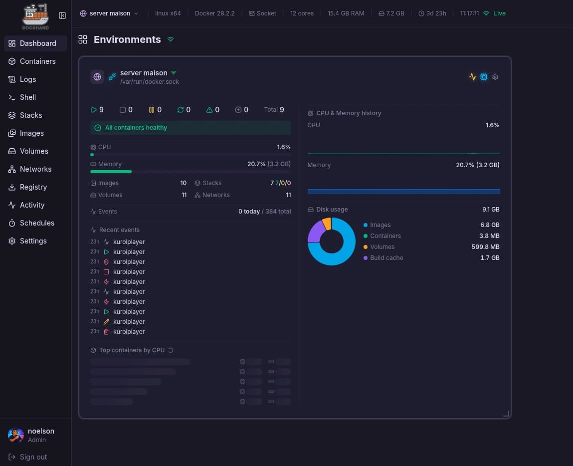 Interface Dockhand - Dashboard de gestion Docker
